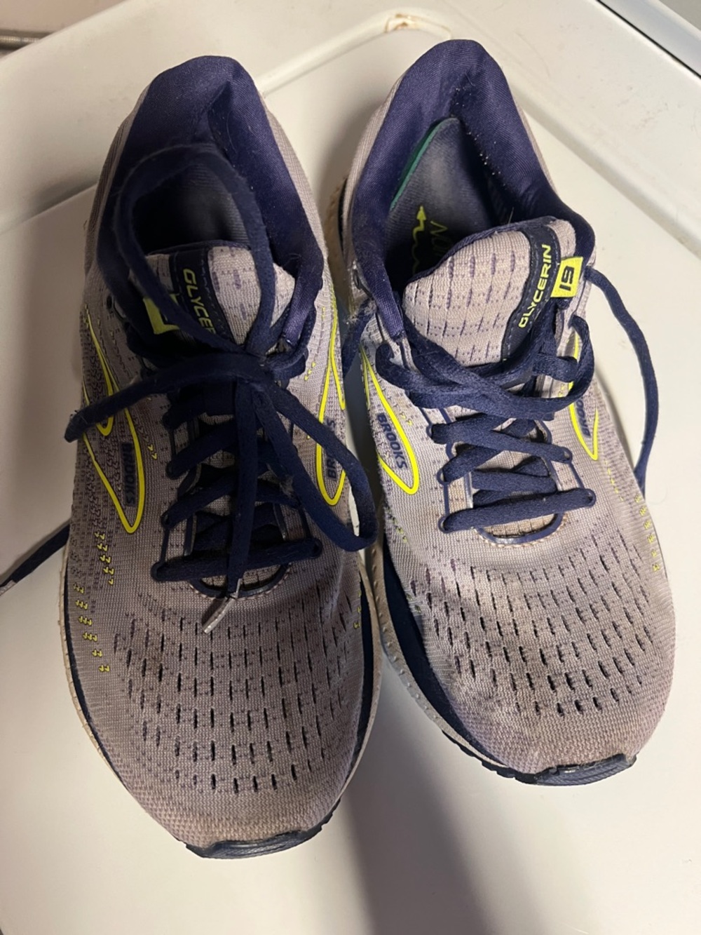 Well Worn Brooks  Running Shoes - Lavender,Navy & Neon Yellow Accents